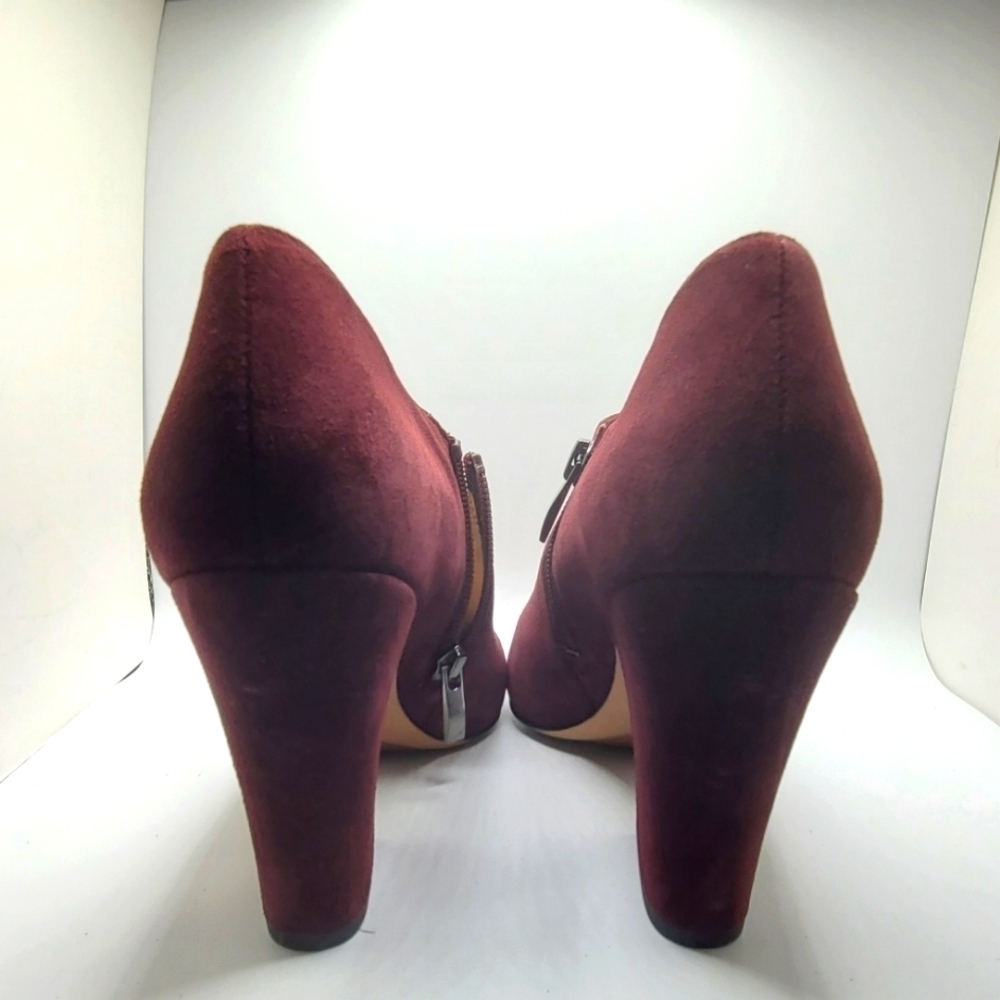 Franco Sarto Sz 10M Leather Suede Block Heel 3.5" Burgundy Zip Up Ankle Bootie - Picture 5 of 12